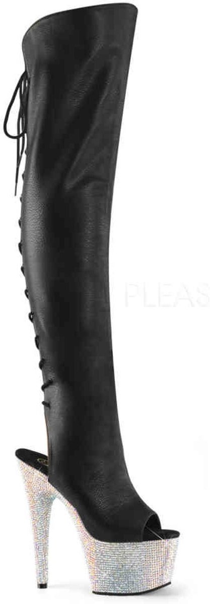 EU 35 = US 5 | BEJEWELED-3019DM-7 | 7 Heel, 2 3/4 PF Open Toe/Heel Thigh High Boot, Side Zip